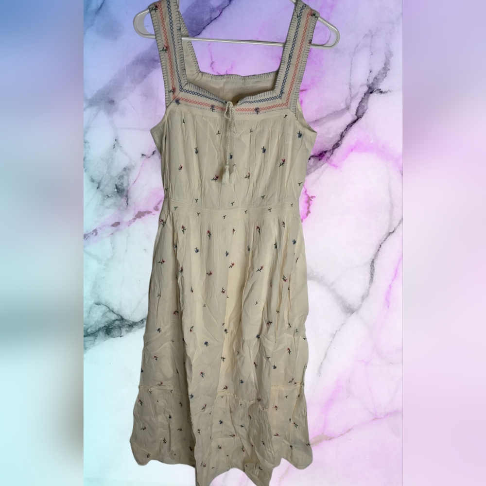 Large Xl Old Navy Sleeveless Embroidered Clip-Dot Maxi Dress Cream Floral Cotton